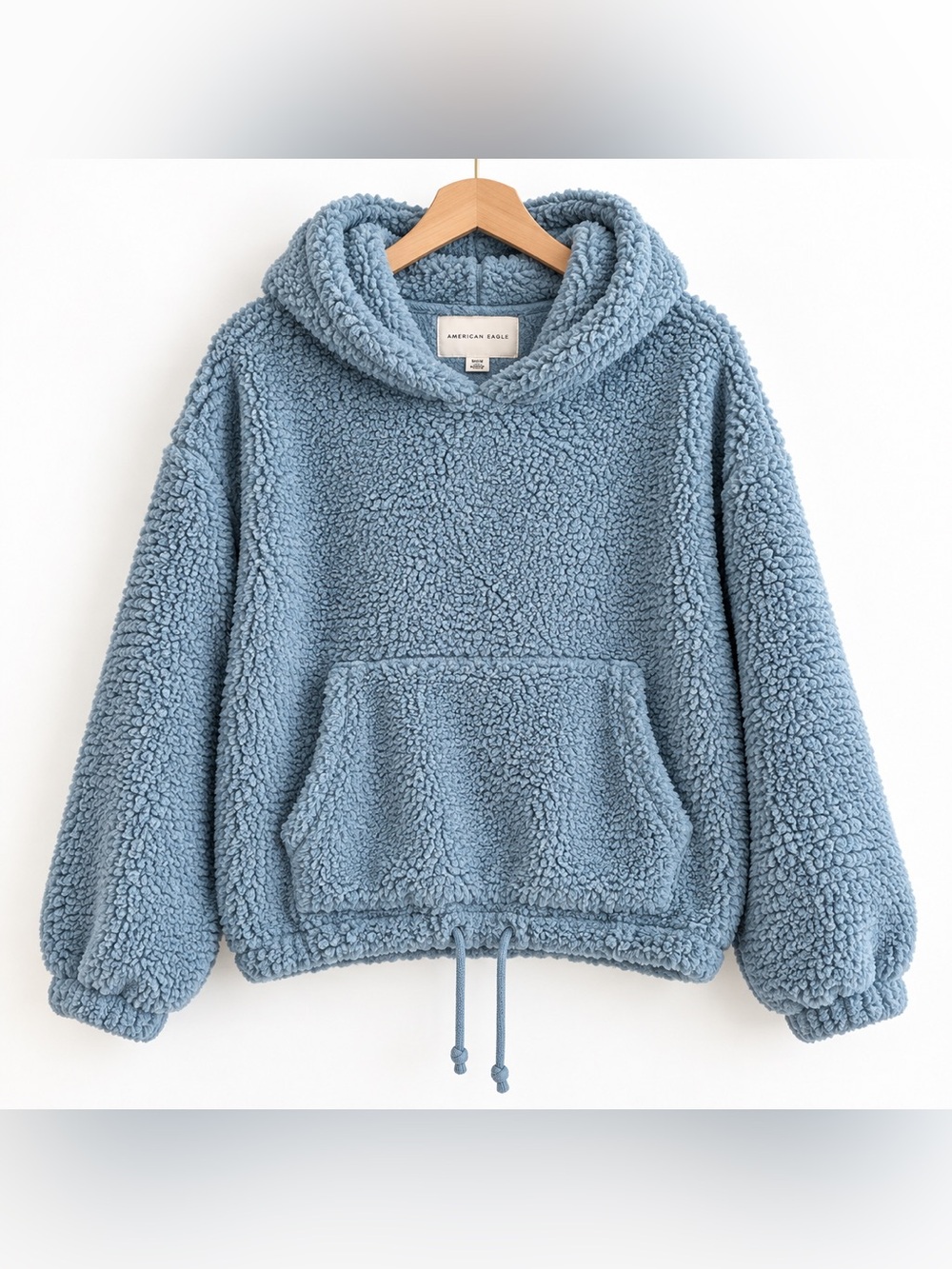 American Eagle M Blue Teddy Sherpa Fleece Hoodie Oversized Cozy Pullover